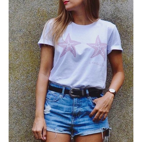 Camiseta Dos estrellas de Mar rosa Karolina Toledo